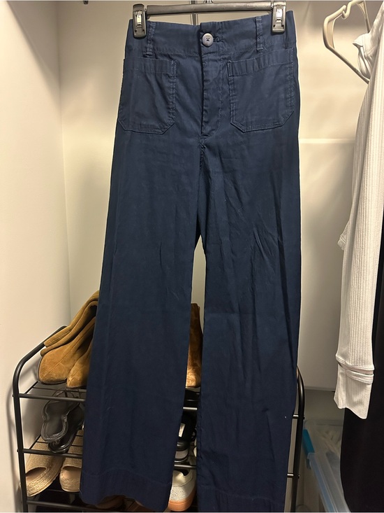 Maeve Pants - Maeve by Anthropologie Womens Navy Wide-Leg Chinos